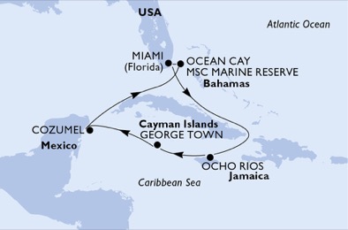 8-Дневен круиз на борда на MSC SEASIDE - Miami, Ocho Rios, Jamaica, George Town, Cayman Islands, Cozumel, Ocean Cay MSC Marine Reserve