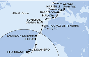 От Генуа до Рио де Жанейро за 18 дни от 2.11.19 с MSC Fantasia